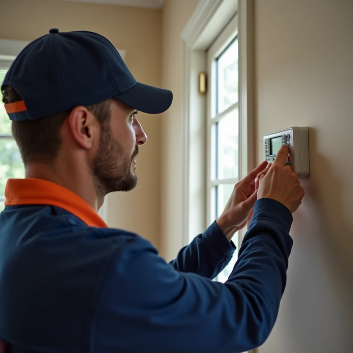 Homeowner checking a thermostat after a furnace fails to turn on in Pittsburgh